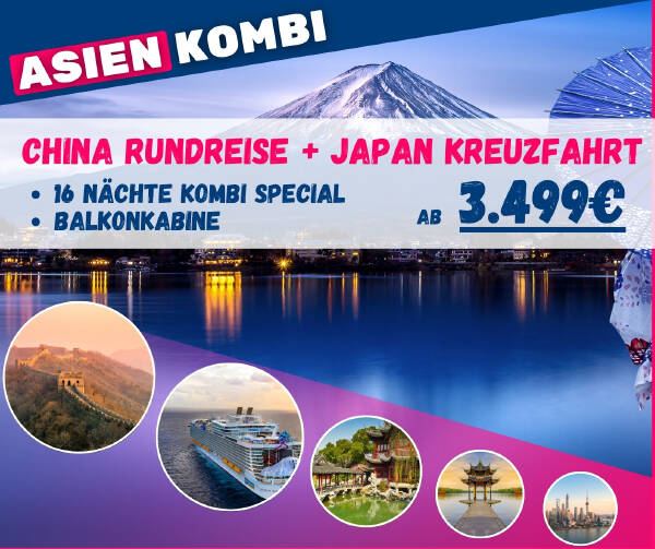 China Rundreise + Japan Kreuzfahrt, Balkon inkl. Flüge in 2026