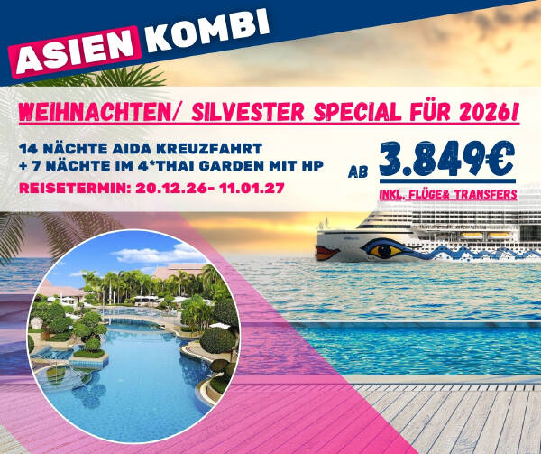 AIDA Asien Kreuzfahrt und Verlängerung in Thailand für 2026
