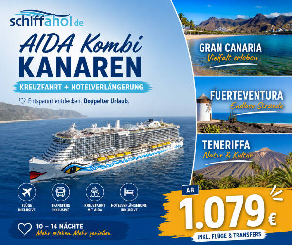 AIDA Kombideals mit Hotel auf Gran Canaria/ Teneriffa oder Fuerteventura 2026/ 2027